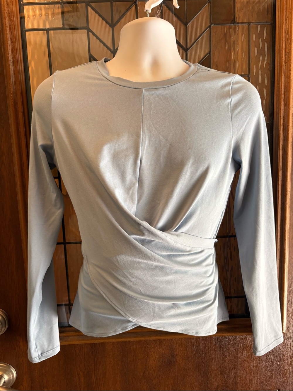 Long-Sleeve Twist Front Top in Light Blue